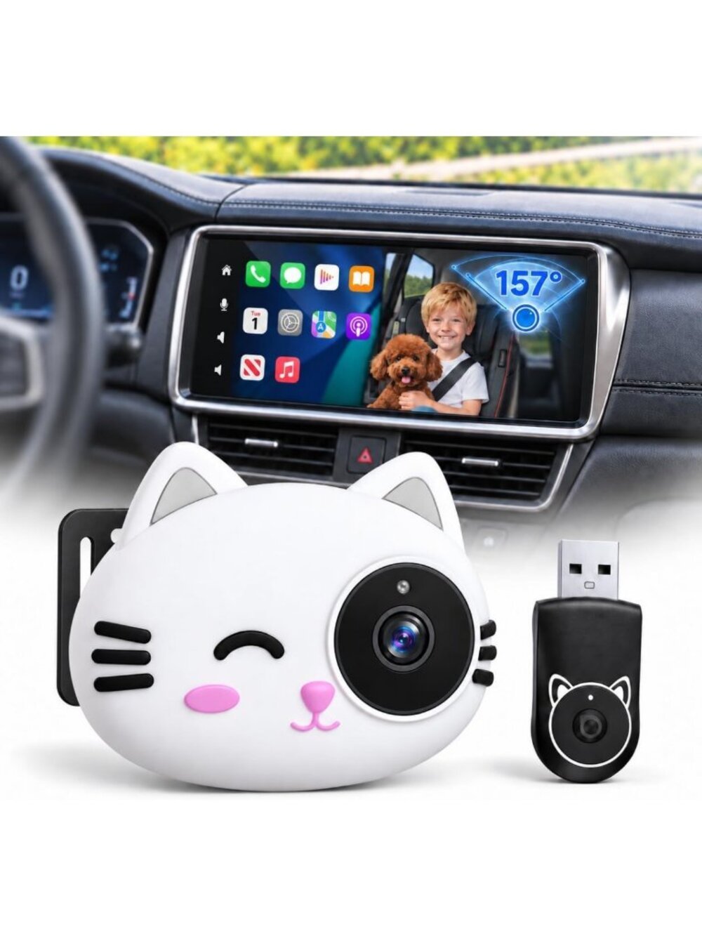 2-in-1 Baby Car Camera & Wireless Adapter - 1080P Monitor for Safe Travel